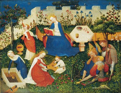 El pequeño jardín del paraíso, escena de Upper Rhenish Master